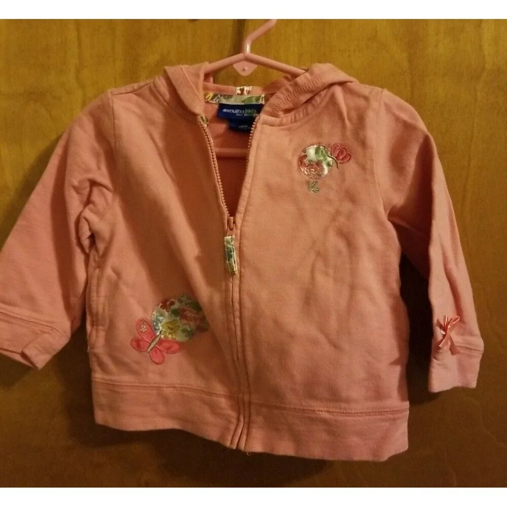 Girl's OshKosh 18 months pink hooded zip sweatshirt jacket flowers butterfly